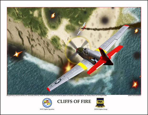 "Cliffs of Fire" Tuskegee Airmen P-51 Print by Jerry Taliaferro